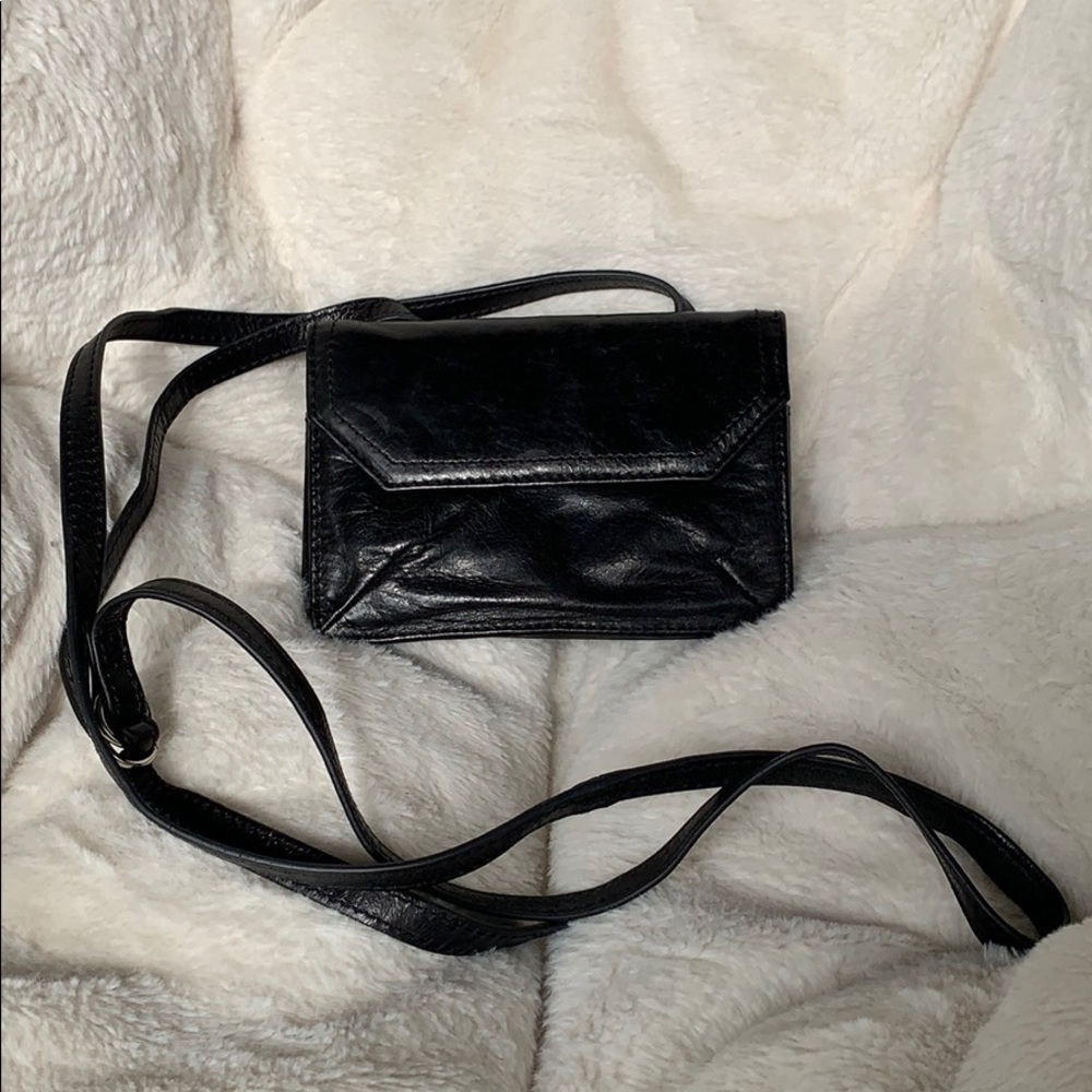 Hobo black leather wallet clutch with LONG strap